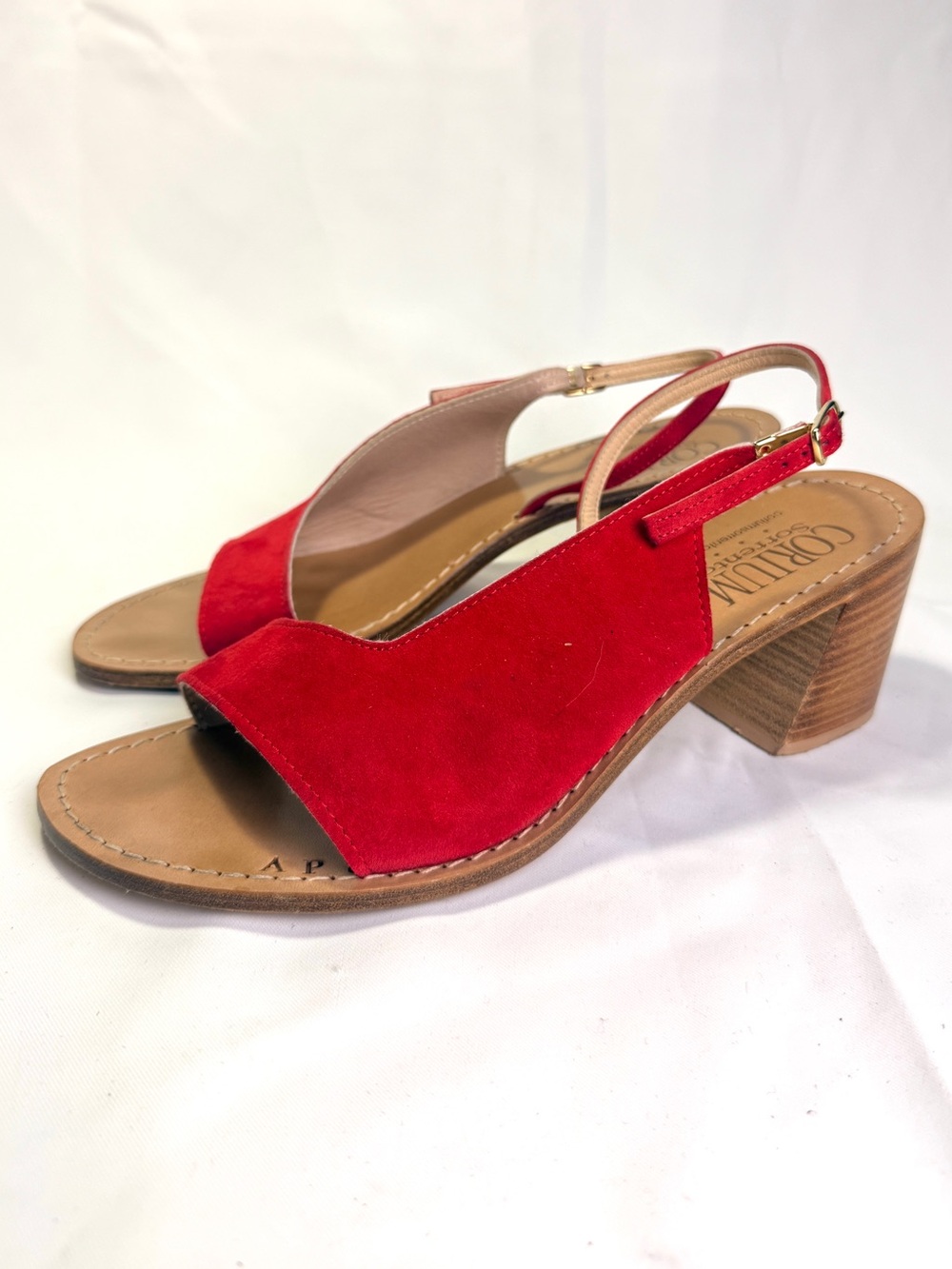 Corium Sorrento Italian Red Leather Sling Back Buckle Heels US 11 EU 42 Italy - Picture 2 of 12
